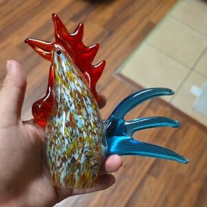 Colorful Glass Rooster Figurine